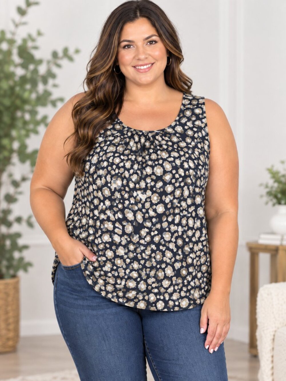 Apt. 9 Sleeveless Animal Print Shell Top in Black and Tan
